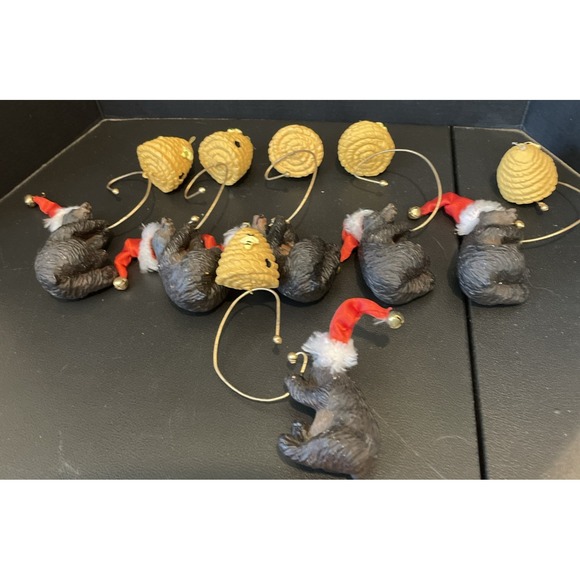 The Unbranded Brand Other - Black Bear Bears Honey Comb Bee‎ Christmas Dangling Ornaments Resin Set Of 6